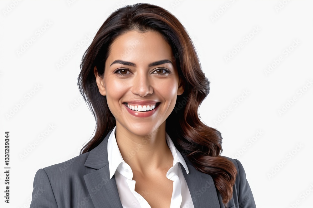 Portrait of a smiling young Hispanic businesswoman in a suit with a confident and professional look Portrait of a smiling young Hispanic businesswoman in a suit with a confident and professional look