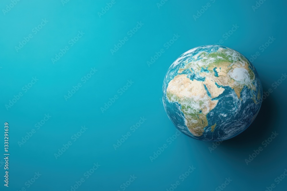 A detailed illustration showing planet Earth on blue background surface A detailed illustration showing planet Earth on blue background surface