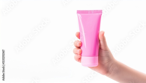 Wallpaper Mural a hand holding a pink tube of skincare cream against a clean backdrop Torontodigital.ca