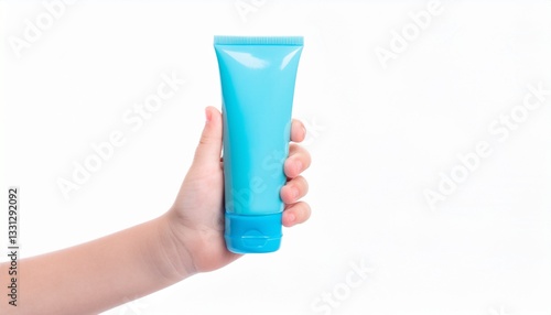 Wallpaper Mural a hand holding a blue tube of skincare product, showcasing beauty and health Torontodigital.ca