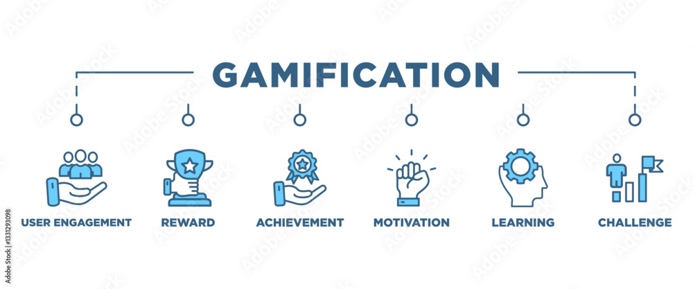 Gamification banner web icon vector illustration concept with icon of user engagement reward achievement motivation learning and challenge
Gamification banner web icon vector illustration concept with icon of user engagement reward achievement motivation learning and challenge