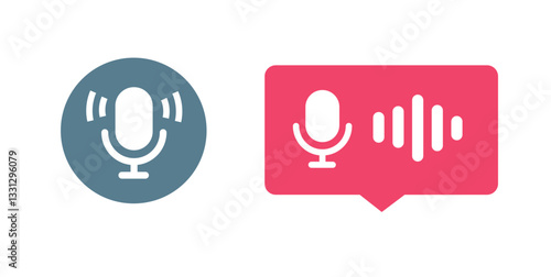 Audio podcast voice message recording mic icon vector graphic illustration set, sound memo note sign symbol simple shape silhouette flat, talk speak in radio microphone sound wave logo
