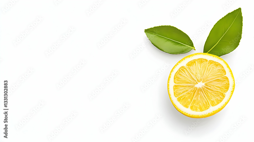 Half lemon with leaves on white background Half lemon with leaves on white background