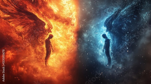 versus wallpaper, heaven and hell, good vs evil, light and darkness background, for match competition