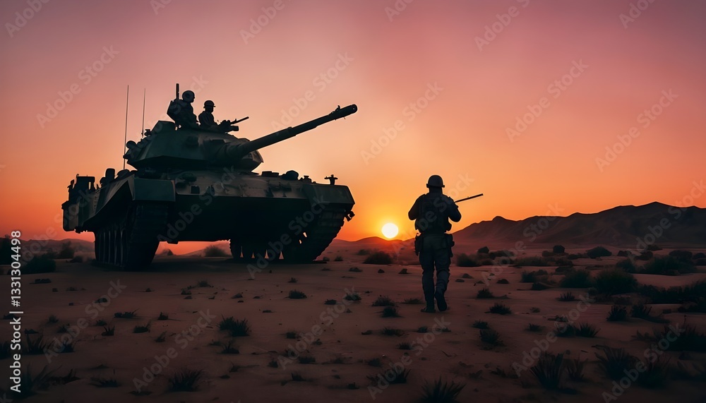 Guerra, carro armato e soldati che avanzano, elicotteri che volano in cielo