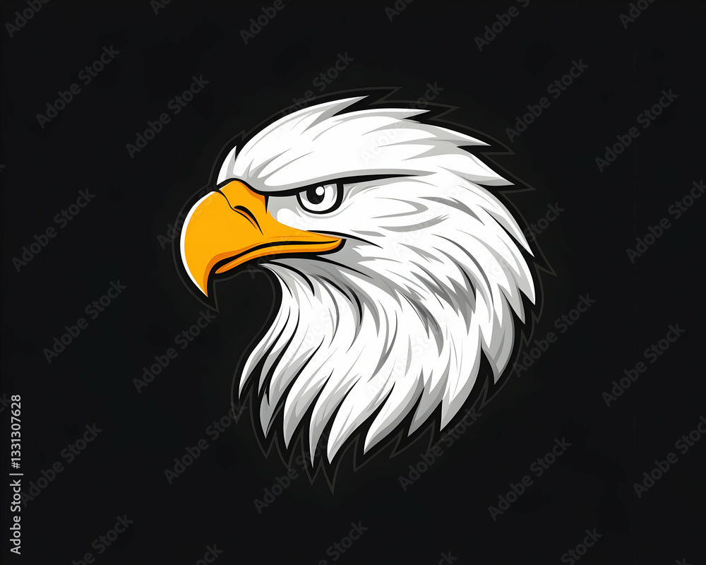 Majestic eagle head profile, sharp gaze, white plumage against black background Majestic eagle head profile, sharp gaze, white plumage against black background