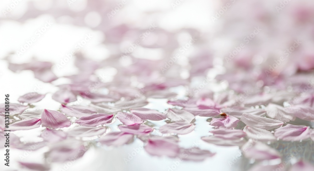 Soft pink petals floating on serene water surface Soft pink petals floating on serene water surface