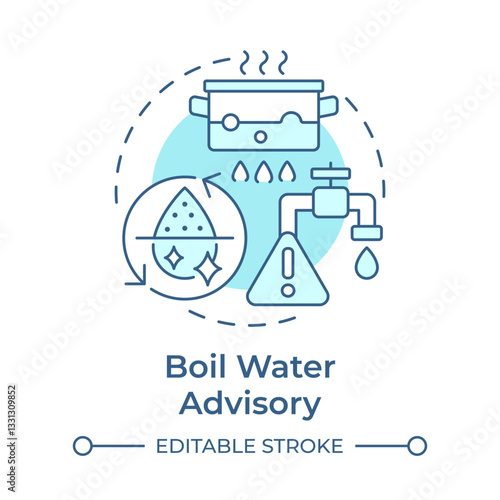 Boil water advisory soft blue concept icon. Remove contamination from liquid. Safety and emergency alert. Round shape line illustration. Abstract idea. Graphic design. Easy to use in presentation