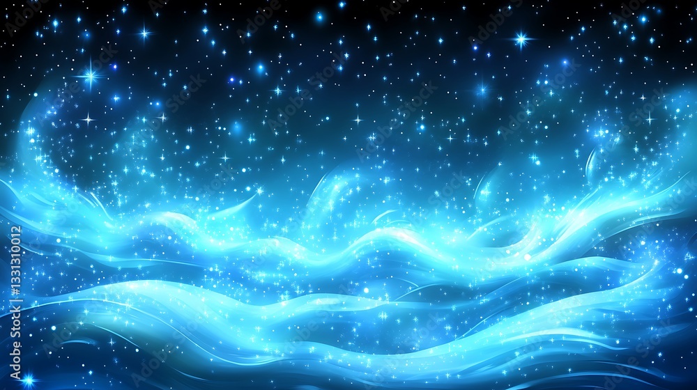 Abstract blue cosmic waves with sparkling stars. Abstract blue cosmic waves with sparkling stars.