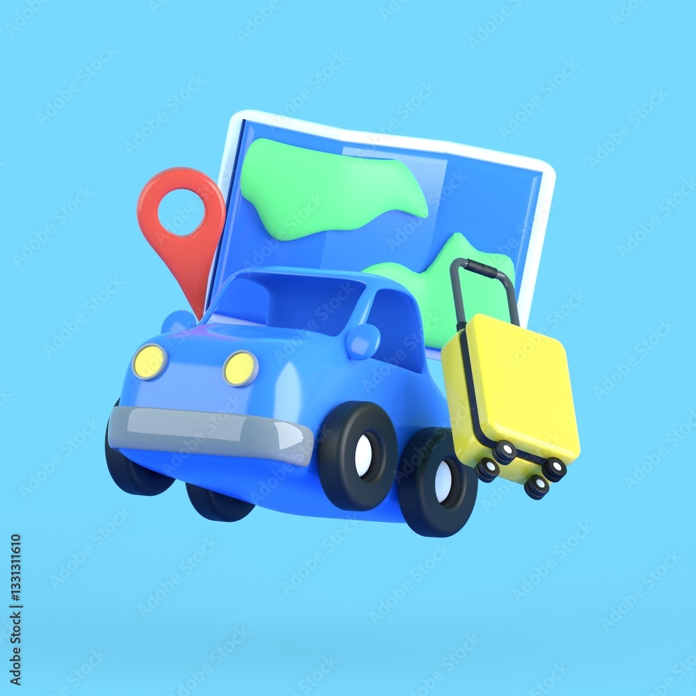 Naklejka premium 3D Travel & Vacation icon Set fun and colorful tourism elements isolated on blue background