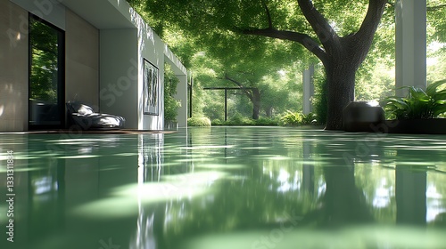 Modern architecture serene garden patio design