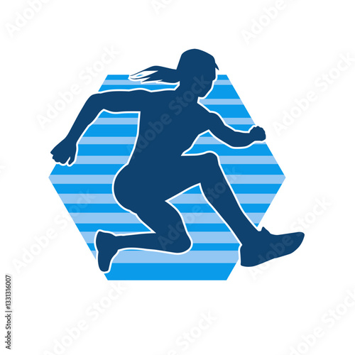 Silhouette of a sporty woman in running pose. Silhouette of a female run pose.