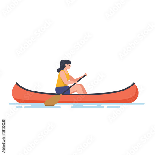 Woman paddling in a canoe with a flat design style vector illustration