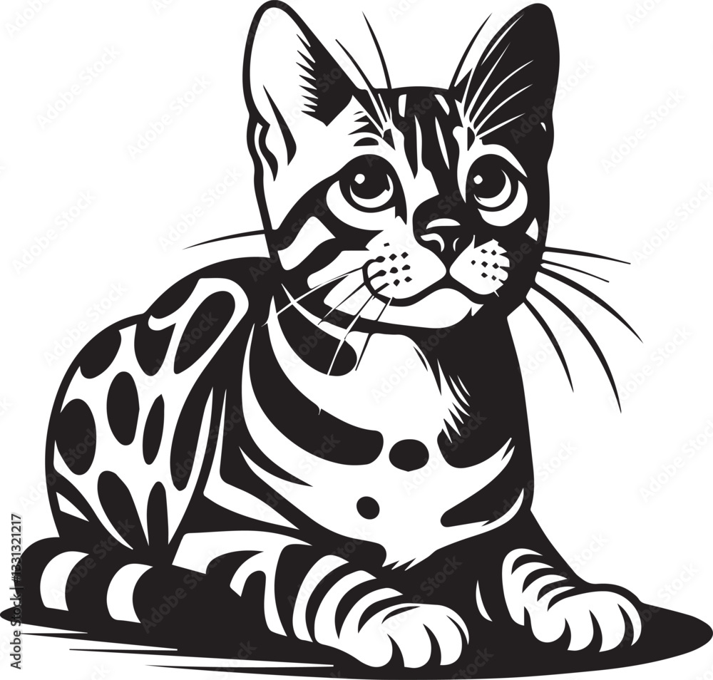Fototapeta premium Bengal cat vector in black and white
