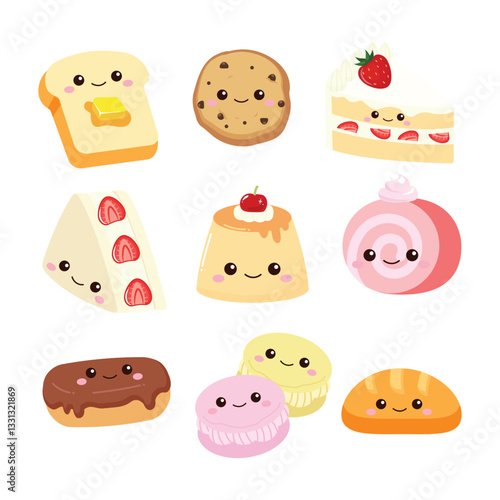Cute sweet dessert cake bread pudding collection clipart