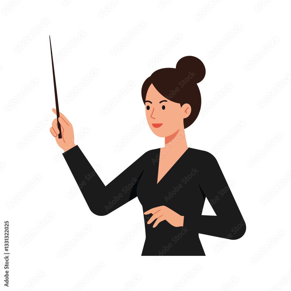 Woman with Wand in Black Outfit, Flat Design, Vector Illustration Woman with Wand in Black Outfit, Flat Design, Vector Illustration