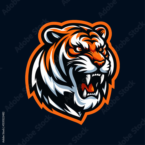 Wektorowa emblemat tygrysa dla e-sportu w stylu kolorowego projektu maskotki na przezroczystym tle clipart, odizolowana w formacie wektorowym, idealna dla brandingu i społeczności gamingowych.