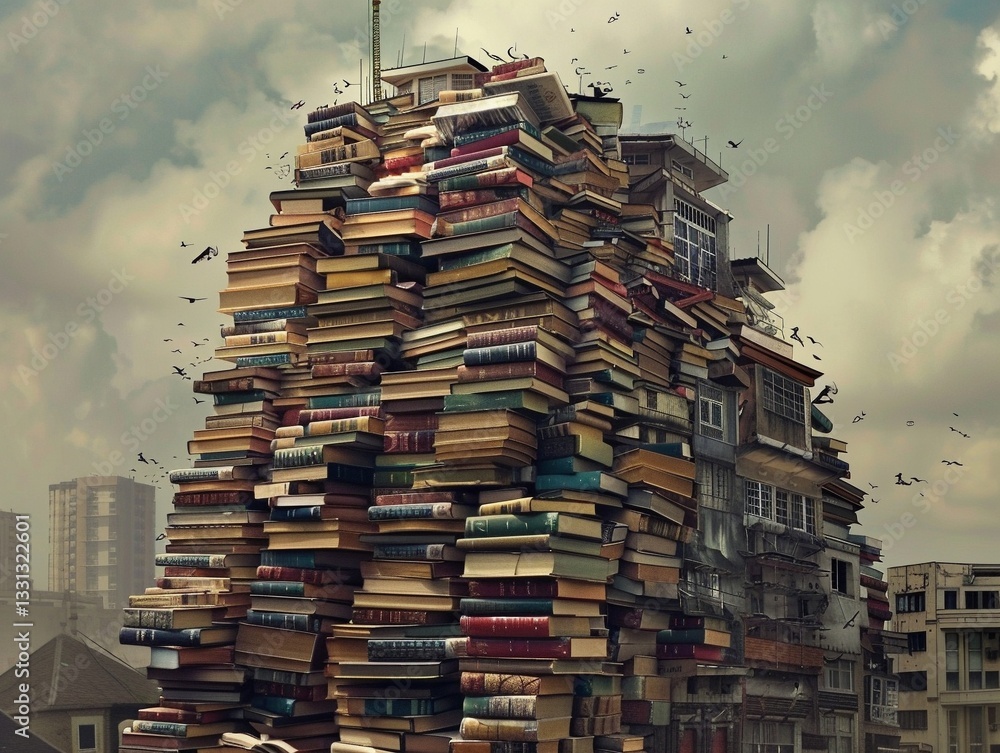 Fototapeta premium Huge stack of books like building.