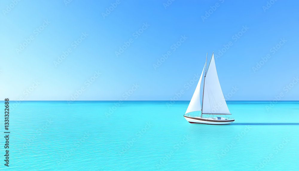 Obraz premium Solitary sailboat on a calm, turquoise ocean under a clear blue sky