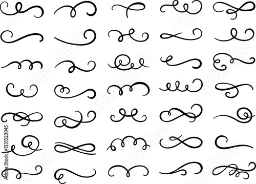 Calligraphic swirl flourish set collection. Set of floral elements for design. Abstract flower vector decor.