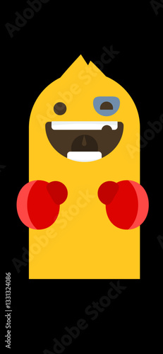Cartoon Boxer Character – Yellow Figure with Black Eye and Missing Tooth