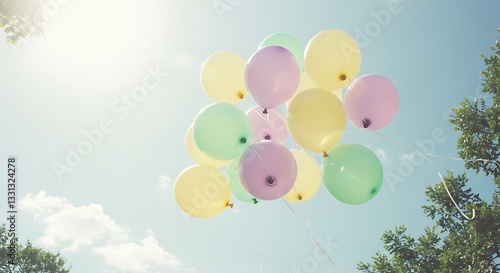 Colorful Balloons Soaring Against a Bright Sky Perfect for Celebrations