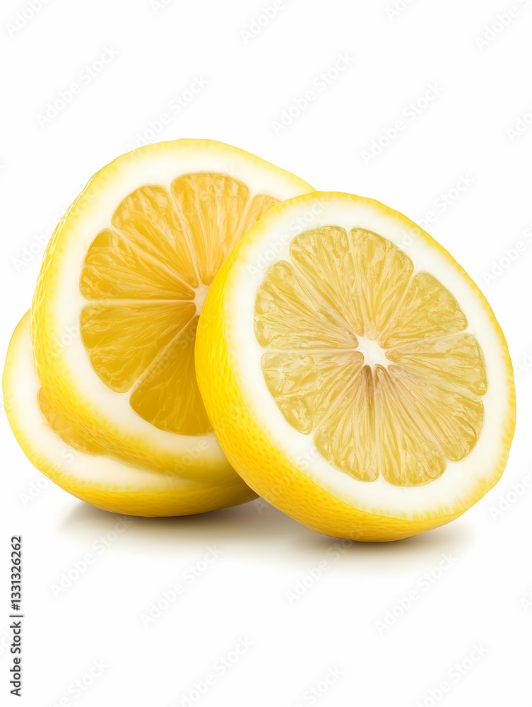 Two lemon slices, juicy and fresh, on white background Two lemon slices, juicy and fresh, on white background
