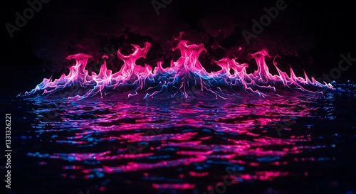 Captivating Vibrant Pink and Blue Flames Dancing on Water Surface