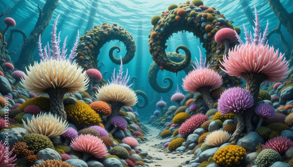 Fototapeta premium vibrant underwater coral reef scene with colorful sea creatures