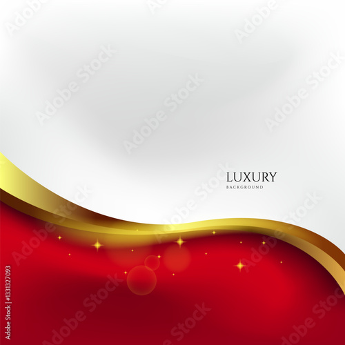 luxury red and white background with golden wave and light