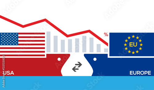 USA EUROPE Trade Decline and Economic Impact. Vector Illustration
