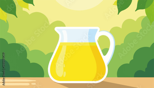 Refreshing lemonade pitcher in sunny garden, summer delight