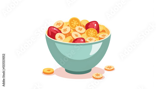 Colorful breakfast cereal bowl with fruits, healthy eating concept