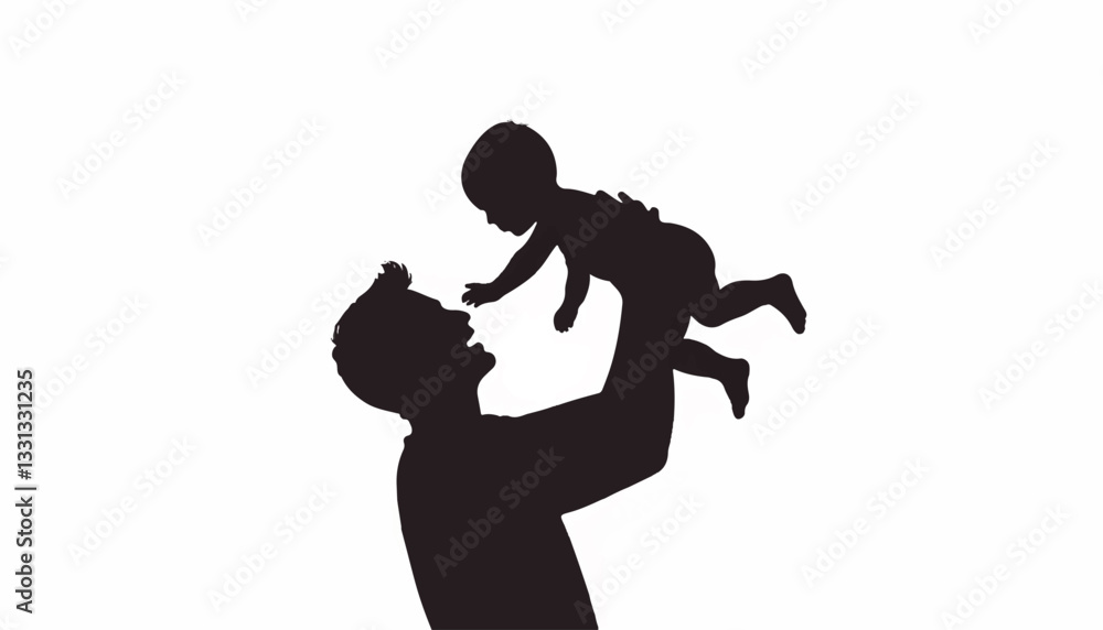 Joyful dad lifting baby above in the air, playful connection