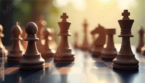 Strategic chess pieces on board in soft lighting, timeless wisdom