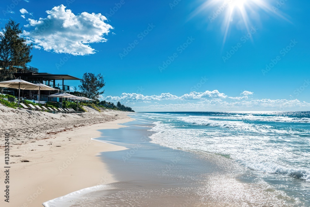 Fototapeta premium Commonwealth beach basks in sunshine, offering a luxury vibe.
