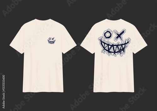 T shirt print with spray paint graffiti smile and skull. Graphics for tee shirt and apparel. Vector illustration.