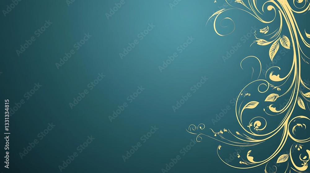 Elegant Floral Swirls and Leaves Adorning a Teal Gradient Background Elegant Floral Swirls and Leaves Adorning a Teal Gradient Background
