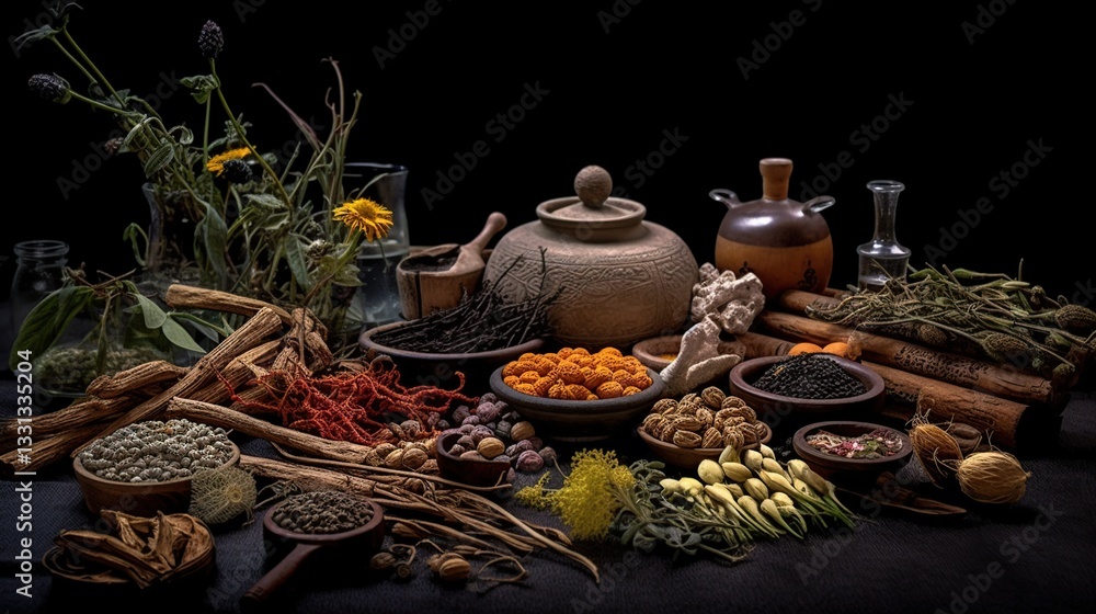 Fototapeta premium Chinese medicine ingredients, natural traditional herbal medicine, alternative medicine