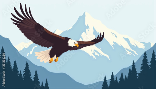 Bald eagle soaring above majestic mountains, freedom and nature