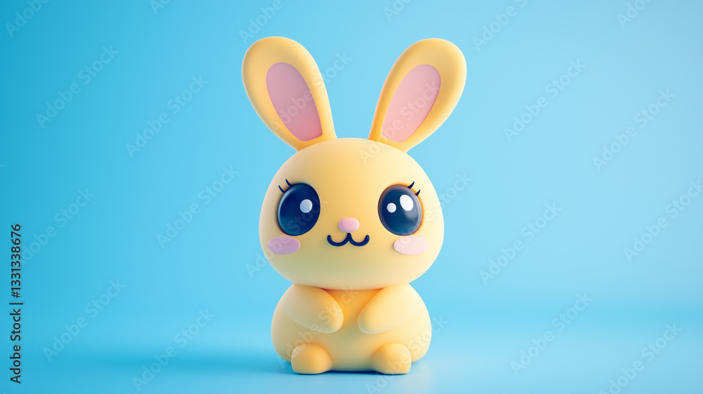 Obraz premium 3D clay-style cute Easter bunny with big expressive eyes, playful and modern design, bringing a fun and whimsical touch to Easter celebrations. 