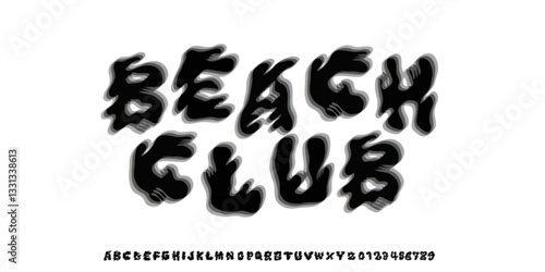 Modern Handwritten blur effect vector, Uppercase and Number. liquid melted style font.design for fashion,urban,clothing