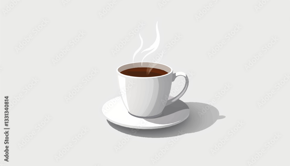 Elegant white porcelain teacup steaming on light grey background, calmness Elegant white porcelain teacup steaming on light grey background, calmness