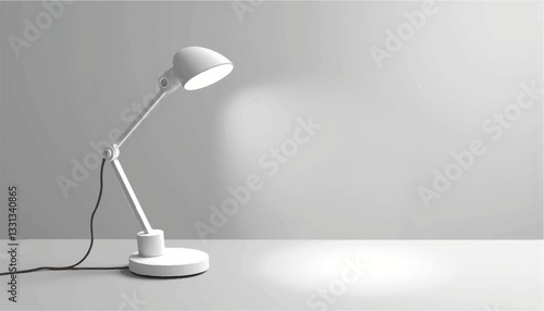 Minimalist desk lamp illuminating grey tabletop, modern simplicity