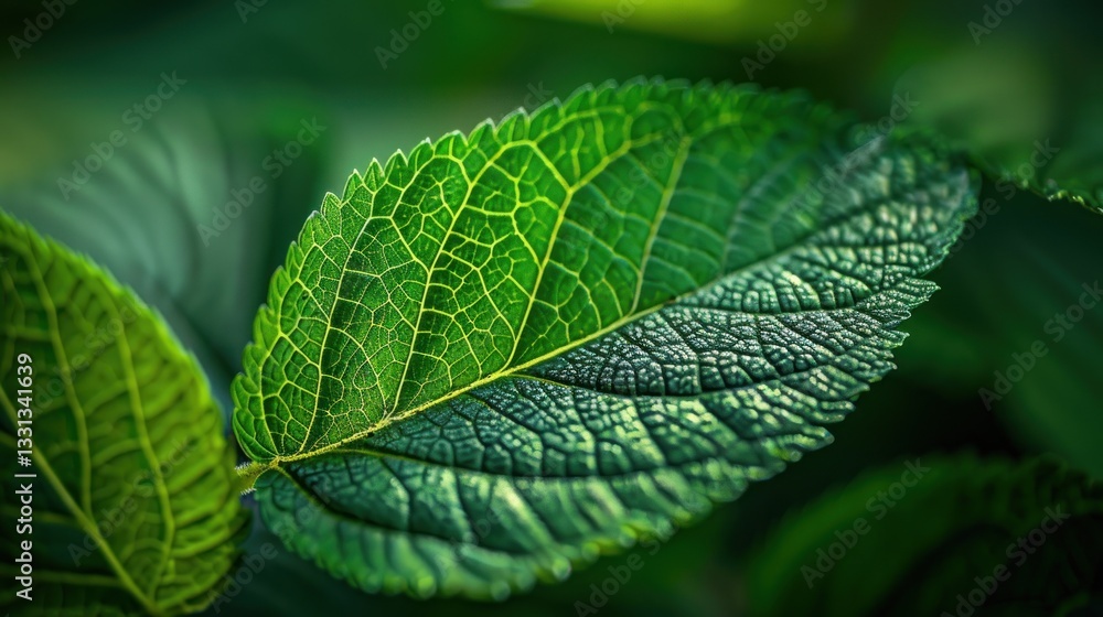 Close-up of vibrant green leaf with intricate veins. Close-up of vibrant green leaf with intricate veins.