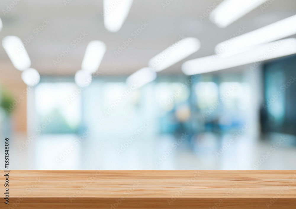blurry background office lobby with wooden top table blurry background office lobby with wooden top table