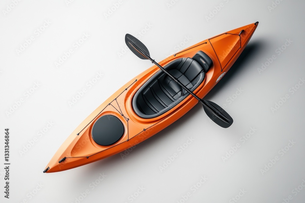 aerial view of orange kayak with black paddle lying on neutral background studio shot design aerial view of orange kayak with black paddle lying on neutral background studio shot design