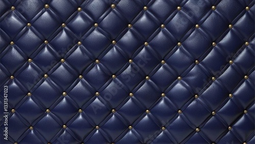 Classic navy blue wallpaper with a quilted leather texture and subtle golden studs, exuding elegance and sophistication.