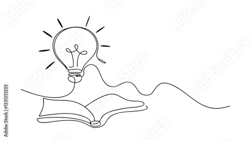 Continuous Line Art Book, Idea, Light Bulb, Inspiration, Knowledge