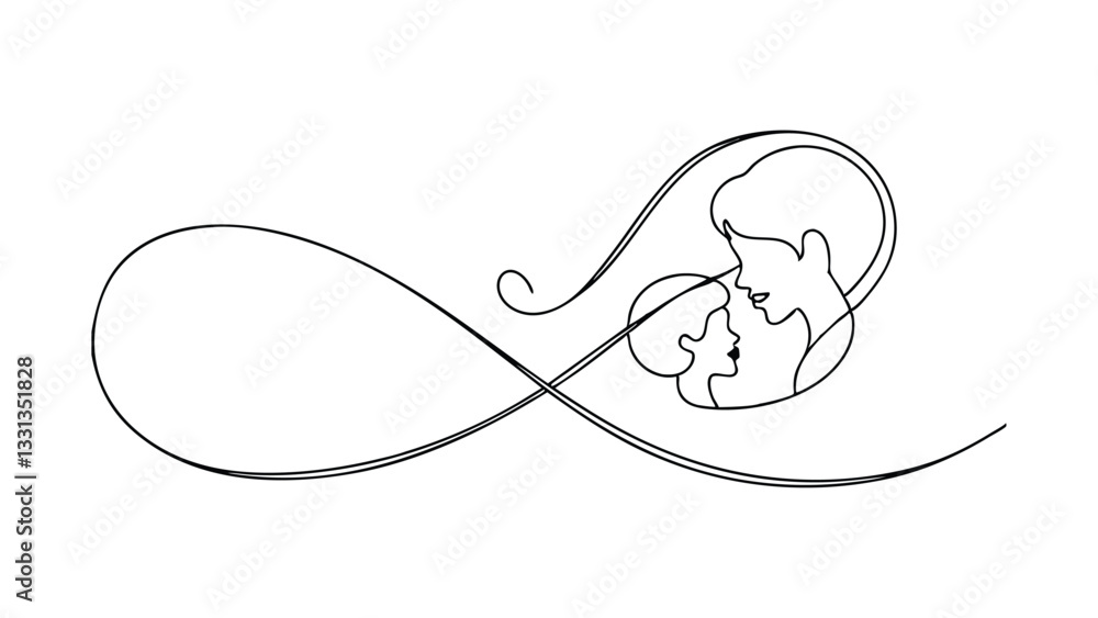 A minimalist line art design depicts a mother and childs faces nestled within an infinity symbol, symbolizing eternal love and connection. A minimalist line art design depicts a mother and childs faces nestled within an infinity symbol, symbolizing eternal love and connection.